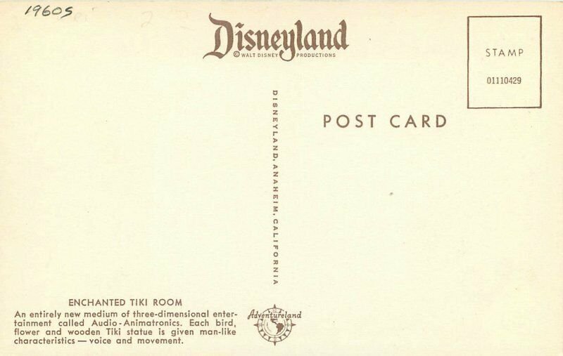 Anaheim California Disneyland Enchanted Tiki Room 1960s Postcard 6196