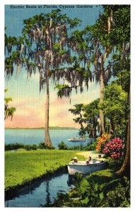 Vintage 1940s Postcard Electric Boats at Florida Cyrpress Gardens