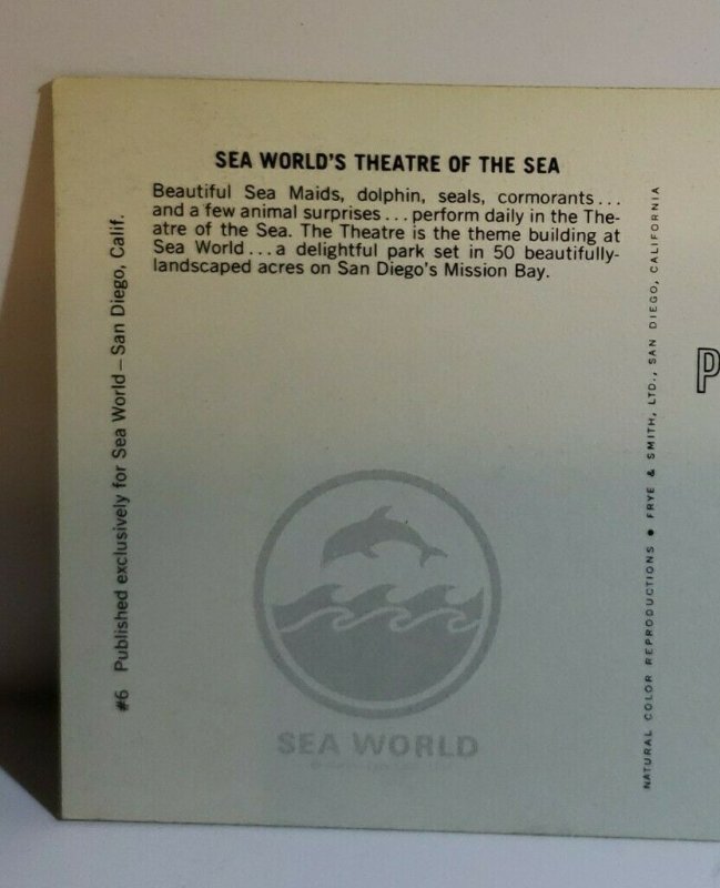 Vintage Postcard Sea World San Diego California Theater of the Sea Mission Bay