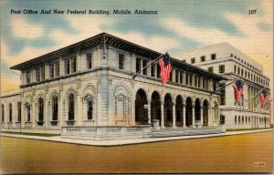 Vtg 1930s Post Office & Federal Building Mobile Alabama AL Linen Postcard