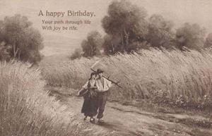 Happy Birthday Antique Farm Farmer Farming Romance Greetings Postcard