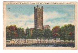 Christ Church, Episcopal, Norfolk, Virginia Vintage 1945 Linen Postcard