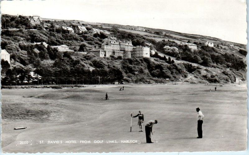 RPPC  HARLECH, WALES   View of GOLF LINKS  & St David's Hotel   1963  Postcard