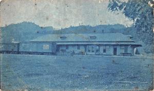 RAILROAD DEPOT + PORT ARTHUR BOXCAR~CYANO GRAPH REAL PHOTO POSTCARD 1910s