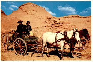 Indian family, horse-drawn wagon, Navajo Indian Reservation, Utah, Postcard