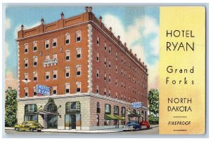 Grand Forks North Dakota ND Postcard Hotel Ryan Building Exterior Roadside c1940