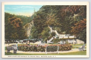 State View~Watkins Glen NY~Band Stand & Entrance To Indian Trail~Vintage PC