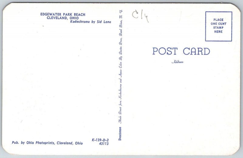 Cleveland Ohio 1950s Postcard Edgewater Park Beach