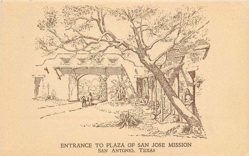 Art Entrance Plaza San Jose Mission San Antonio Texas 1936 Postcard Smith 66