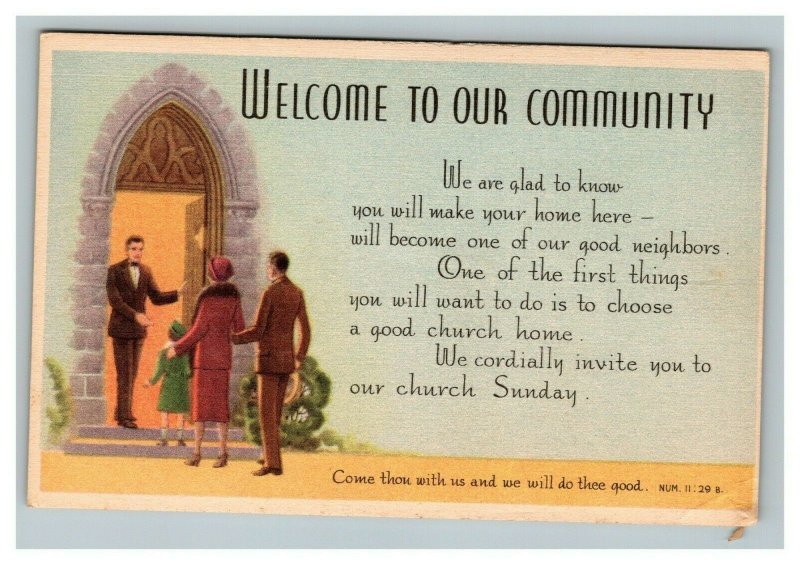 Vintage 1940's Postcard Lutheran Church Invitation Printed Back
