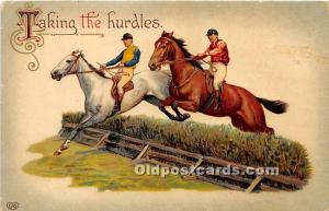 Taking the hurdles Horse Racing 1913 Missing Stamp 