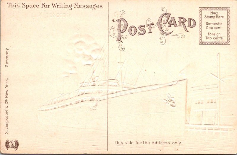Steamer Arriving at Pier, Hoboken NJ   Embossed Vintage Postcard Y29