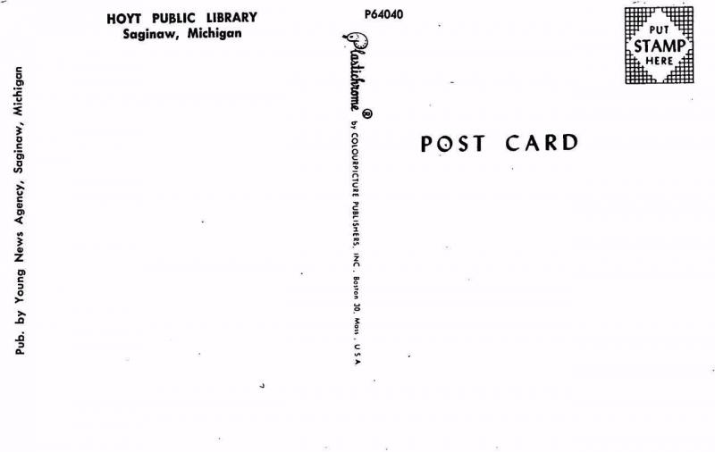 SAGINAW, MI  Michigan         HOYT PUBLIC LIBRARY         Chrome Postcard