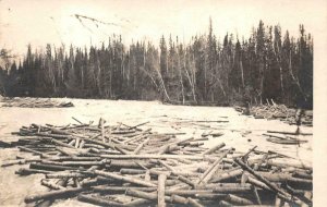 RPPC LOG JAM KNEELAND CALIFORNIA LOGGING LUMBER REAL PHOTO POSTCARD (c.1910)**