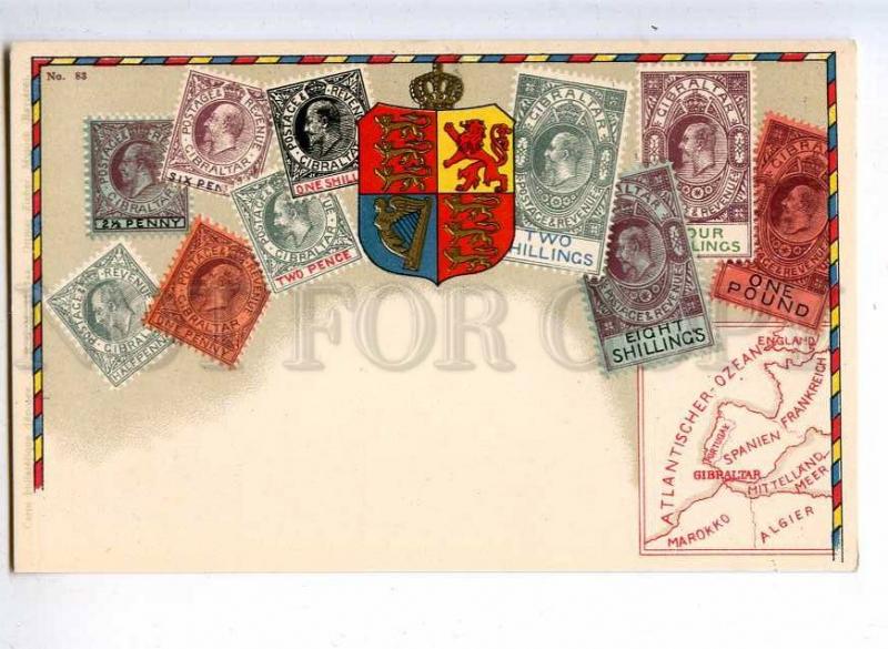 231944 GIBRALTAR Coat of arms STAMPS Vintage Zieher postcard