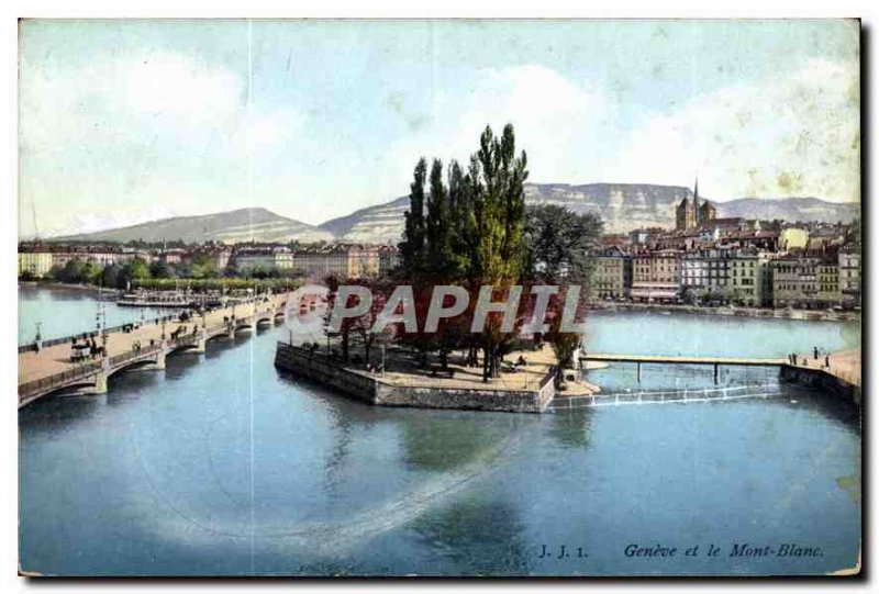 Postcard Old Geneva and Mont Blanc