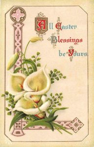 Holiday Greeting  ALL EASTER BLESSING BE YOURS Lilies ca1910's Embossed Postcard