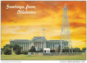 Greetings From Oklahoma State Capitol Building With Oil Wells Oklahoma City