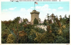 Vintage Postcard 1929 Ethan Allen Tower Lake Champlain Burlington Vermont VT