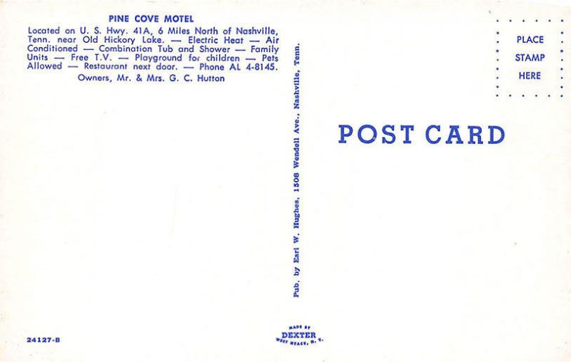 Old Hickory Lake TN Pine Cove Motel 6 miles From Nashville Old Cars Postcard