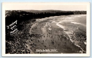 RPPC MANLEY, N.S.W Australia ~ Manley BEACH SCENE c1940s  Postcard