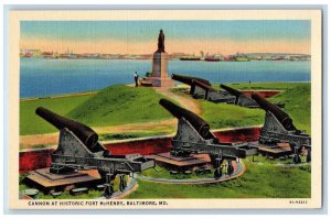 Baltimore Maryland MD Postcard Cannon At Historic Fort Henry c1940's Vintage