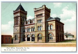 Greenville South Carolina SC Postcard Post Office Exterior Building 1910 Vintage