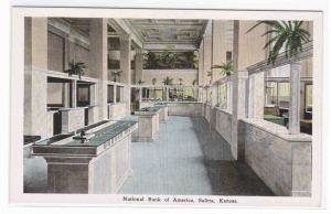 National Bank America Lobby Salina Kansas 20s postcard