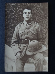 WW1 Soldier in Uniform wearing a PITH HELMET - Old RP Postcard