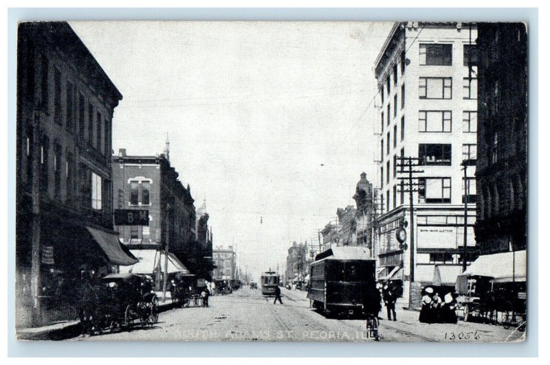 c1940s South Adams St. Peoria Illinois IL Vintage Unposted Postcard