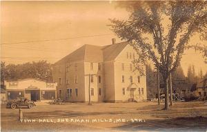 Sherman Mills ME Town Hall Garage Eastern Illustrating Real Photo Postcard