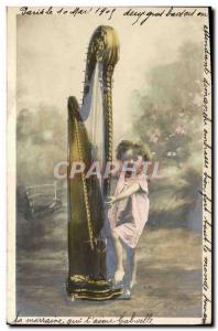 Postcard Harp Old Child