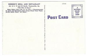 Thomasville Georgia Dodson's Grill &Restaurant Vntg Postcard