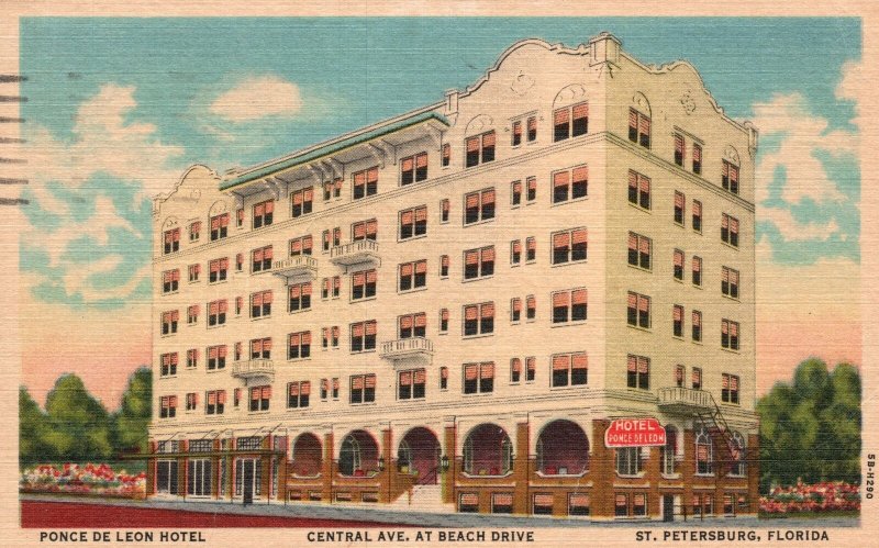 Vintage Postcard 1957 Ponce De Leon Hotel Central Avenue St. Petersburg Florida