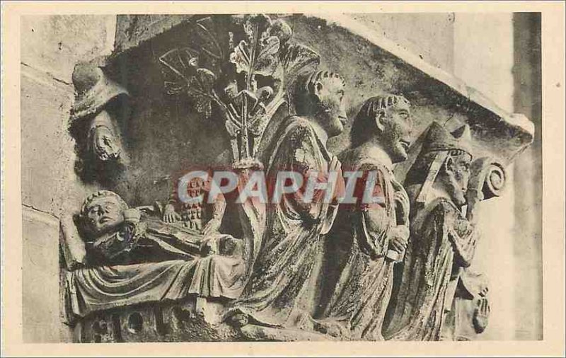 Old Postcard Church of Cunault (M and L) Burial of Saint Philibert Bas Relief...