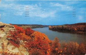 OREGON ILLINOIS VIEW OF ROCK RIVER FROM CASTLE ROCK POSTCARD 1960