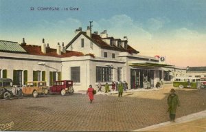 france, COMPIEGNE, La Gare, Railway Station, Car Bus (1910s) Postcard