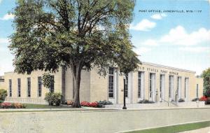 JANESVILLE, WI Wisconsin    POST OFFICE    Rock County    c1940's Linen Postcard