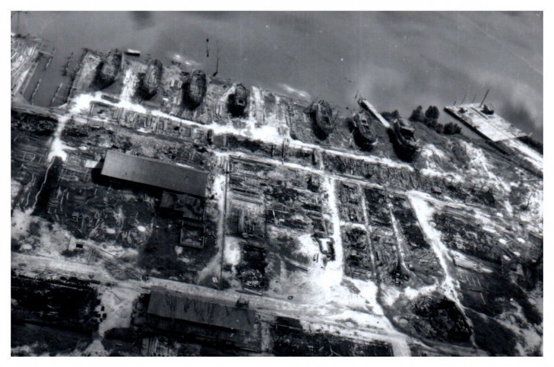Aerial View of a Shipyard in Pontianak Indonesia 1945 RPPC Postcard