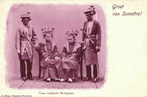 indonesia, SUMATRA, Two Native Malaysian Bridal Couples (1899) Postcard