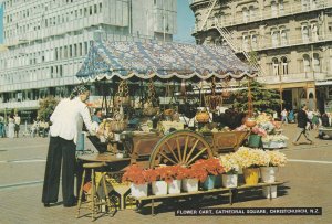 CHRISTCHURCH, FLOWER CART, CATHEDRAL SQUARE, New Zealand - Vintage POSTCARD