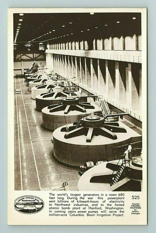 Grand Coulee Dam, Turbine, Generator, Washington State Postcard RPPC