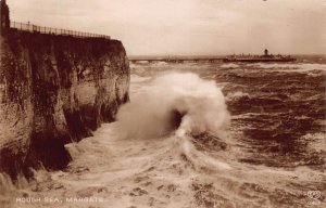 A185 England Margate Rough Sea Wave Cliff vintage postcard
