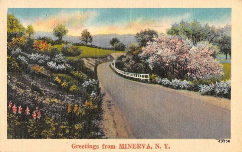 Minerva New York Scenic Roadway Greeting Antique Postcard K89533