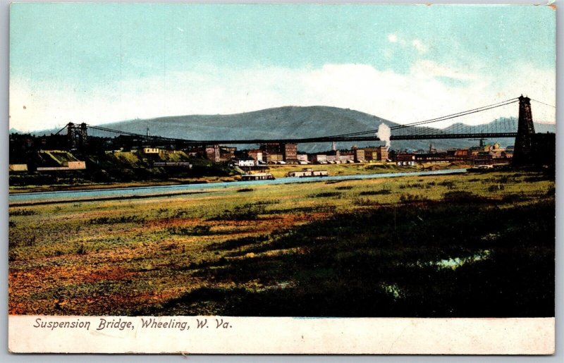 Vtg Wheeling West Virginia WV Suspension Bridge 1900s View Old Card Postcard