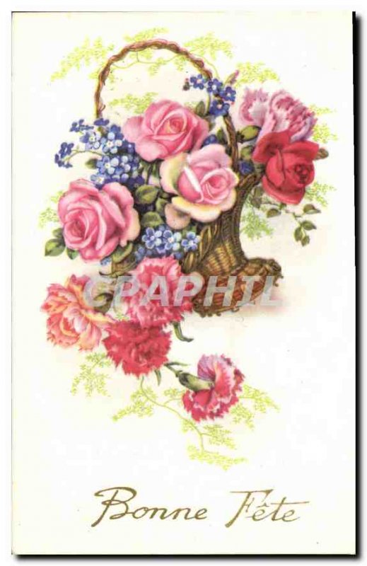 Old Postcard Bonne Fete Flowers