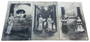 Set 3 postcards alphabet letter E&H&M fantasy ladies children photo montage 1905 