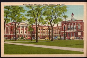 New York HORNELL High School and Court House with cars from that era - LINEN
