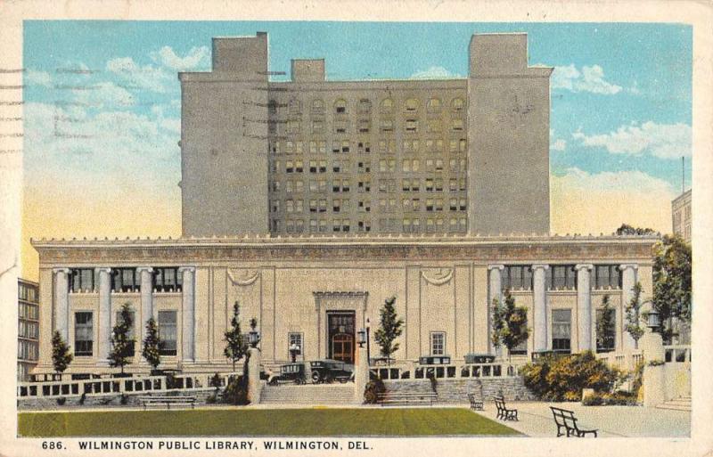 Wilmington Delaware Public Library Exterior Street View Antique Postcard K26354