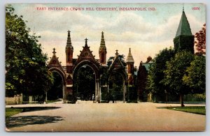 Indianapolis Indiana~Crown Hill Cemetery~East Entrance Gate~Tower~1908 Postcard